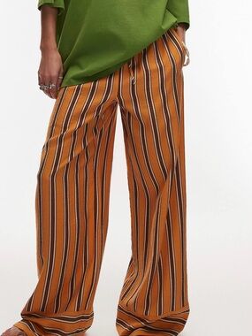 Topshop Orange Striped Wide-Leg Drawstring Pants